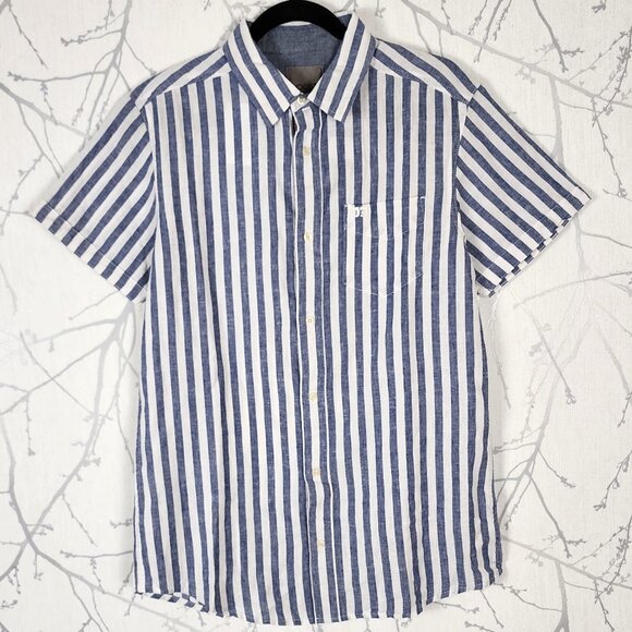 Joe's Jeans NWT Blue Stripe Cotton Linen Button Up Shirt - Picture 1 of 7